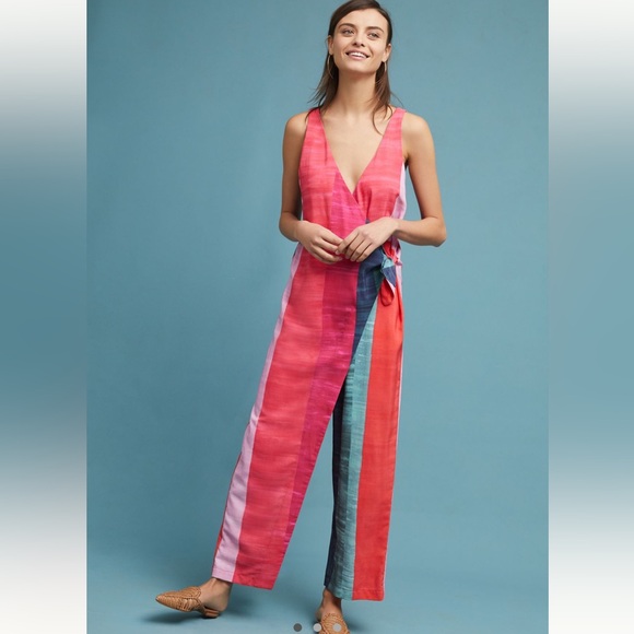 Mara Hoffman Pants - Mara Hoffman Meryl Wrap Striped Jumpsuit Size Medium Colorful Contemporary